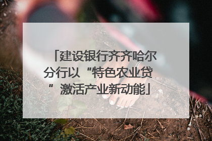 建设银行齐齐哈尔分行以“特色农业贷”激活产业新动能